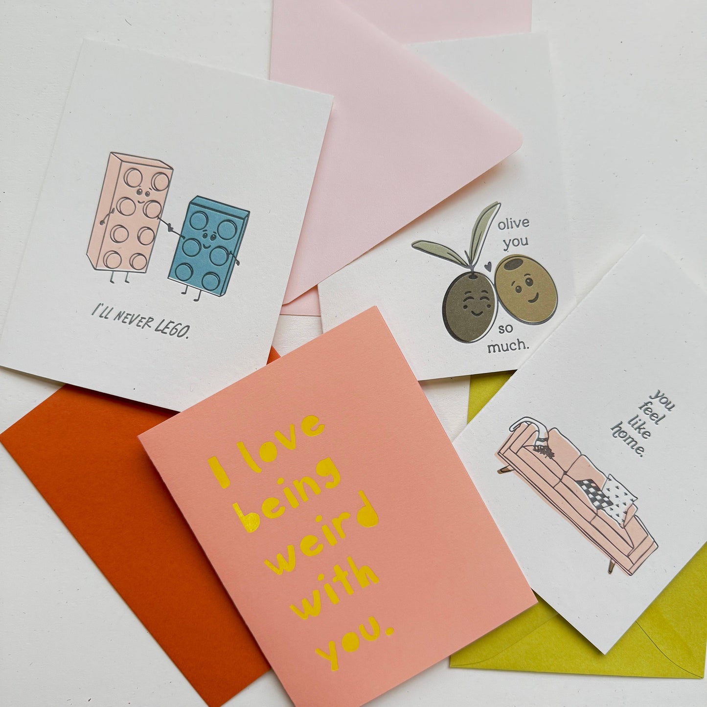 I Love Being Weird With You - Foiled Greeting Card: Safety Orange/Pink